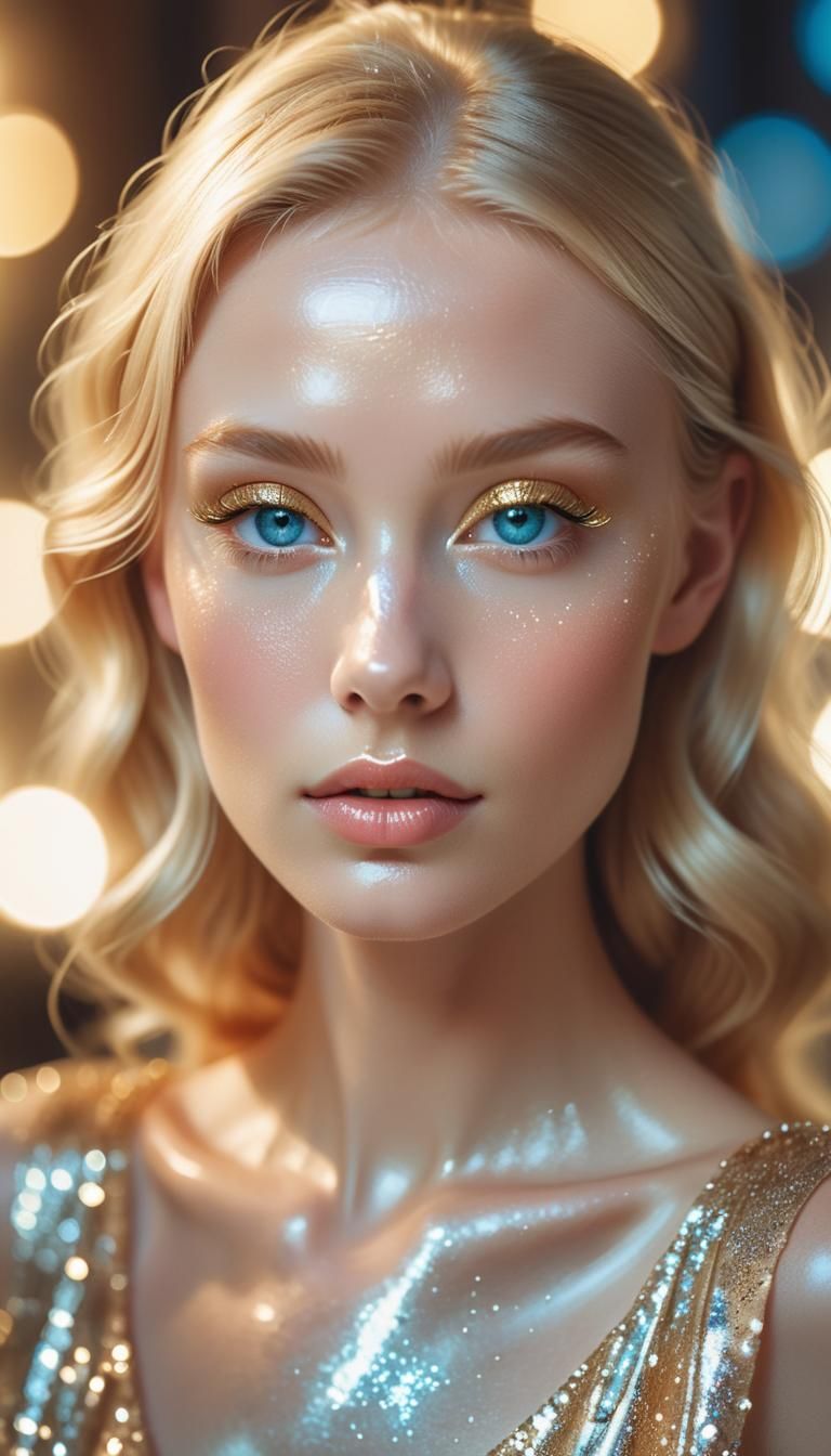 Ethereal Portrait of Blonde in Golden Gown