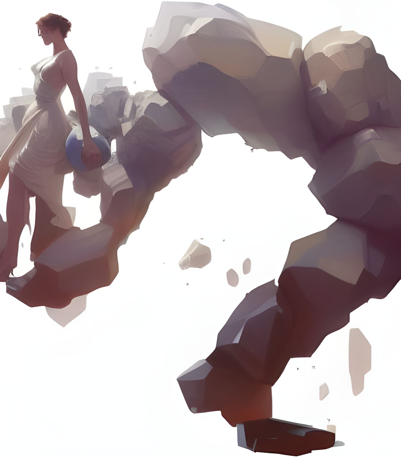 Woman Moving Rocks: Hyperdetailed Splash Art Portrait