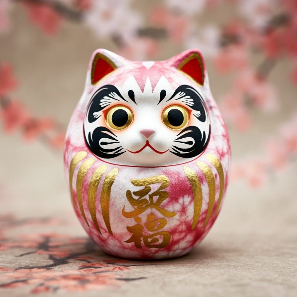 Antique Hime Daruma Doll in Anime Manga Style