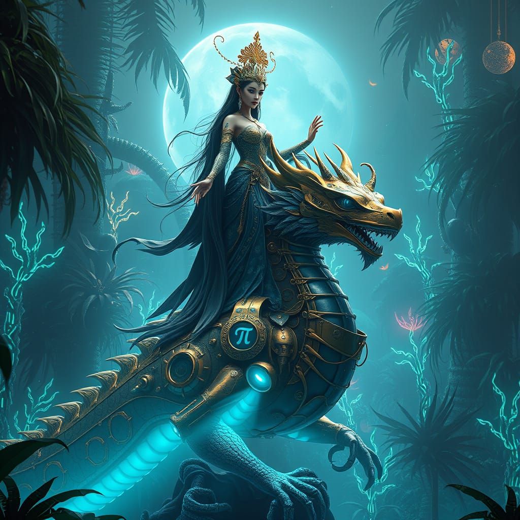 Indonesian Goddess with Cybernetic Tattoos in Steampunk Jung...