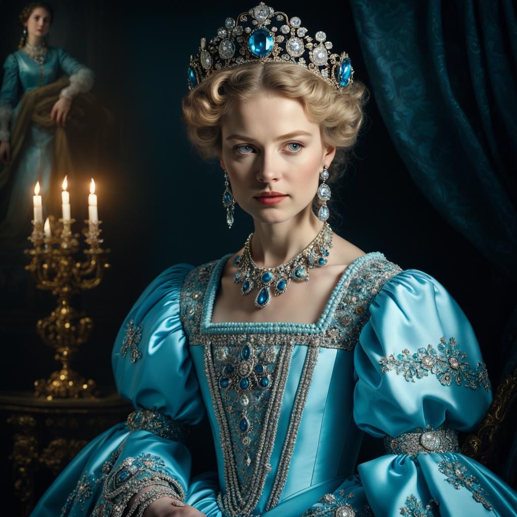 Opulent Portrait of Russian Princess in Baroque Style