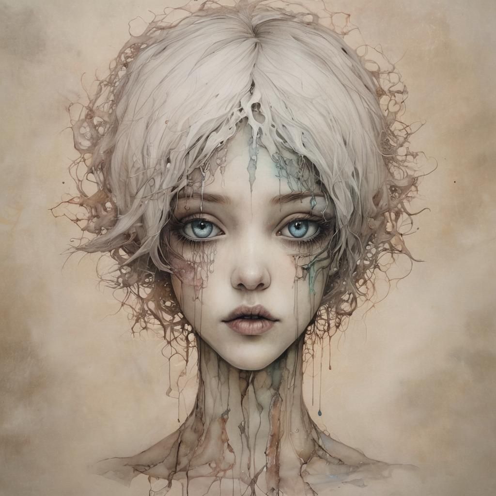 Surreal Male Figure's Search, Alcohol Ink Art