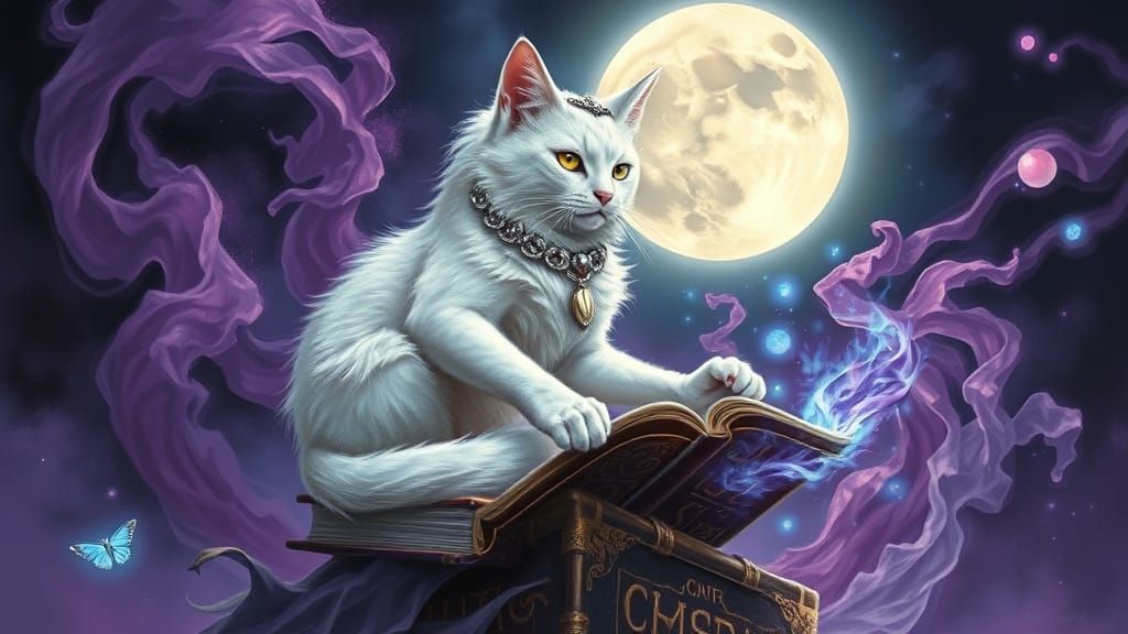 Cat Sorceress Casting Spell: Matte Painting Style
