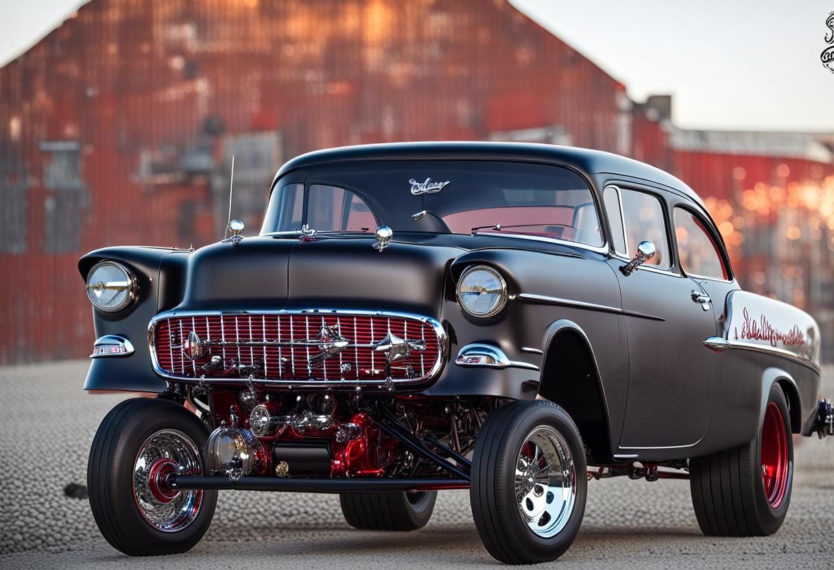 Steampunk '55 Chevy Gasser in Red