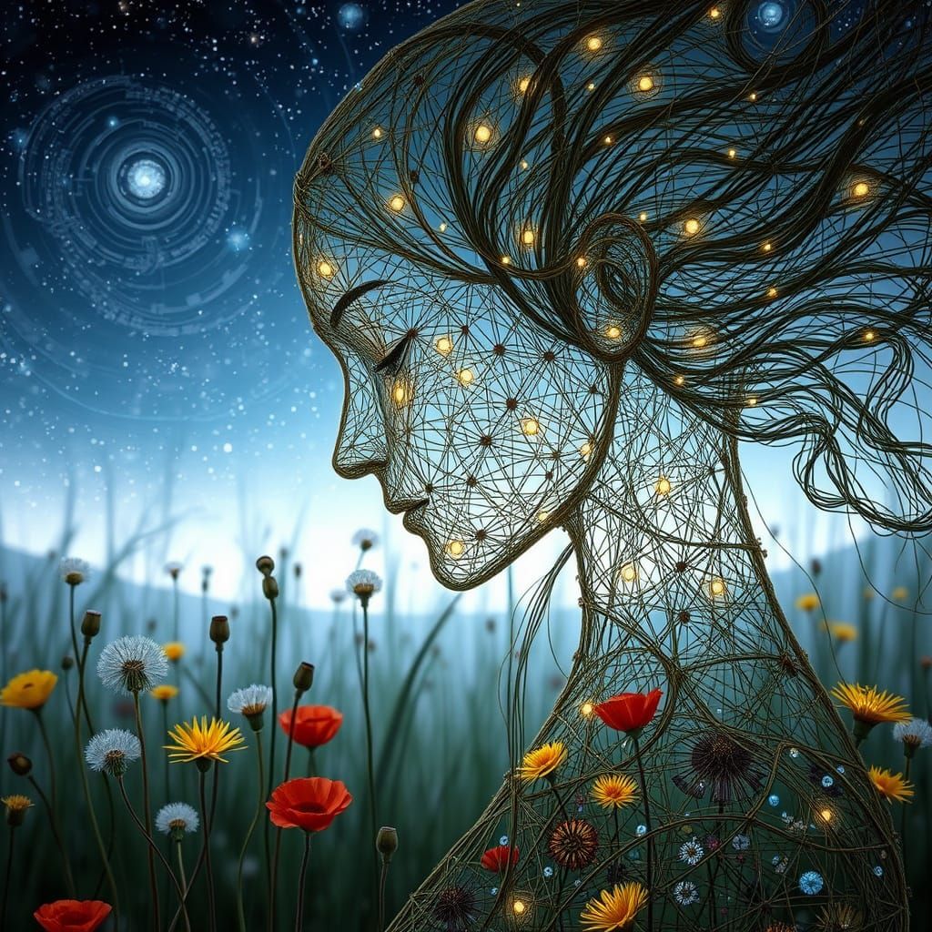 String Woman Kissing Garden: Bio-Art Portrait