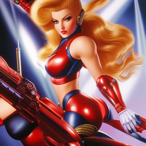 Samus Aran Pin-Up in Retrofuturism Style