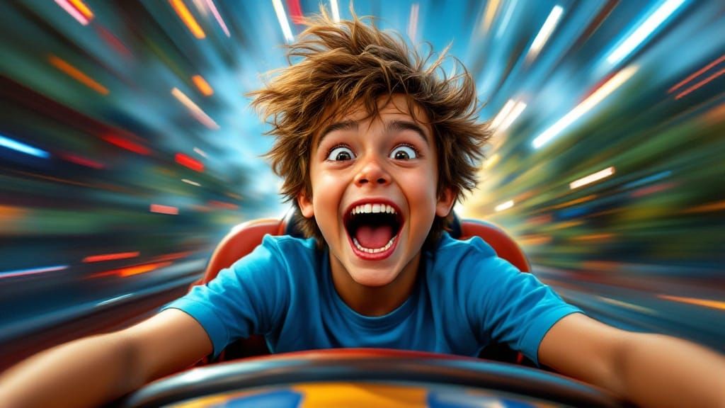 Thrilling Roller Coaster Portrait in Vibrant Colors