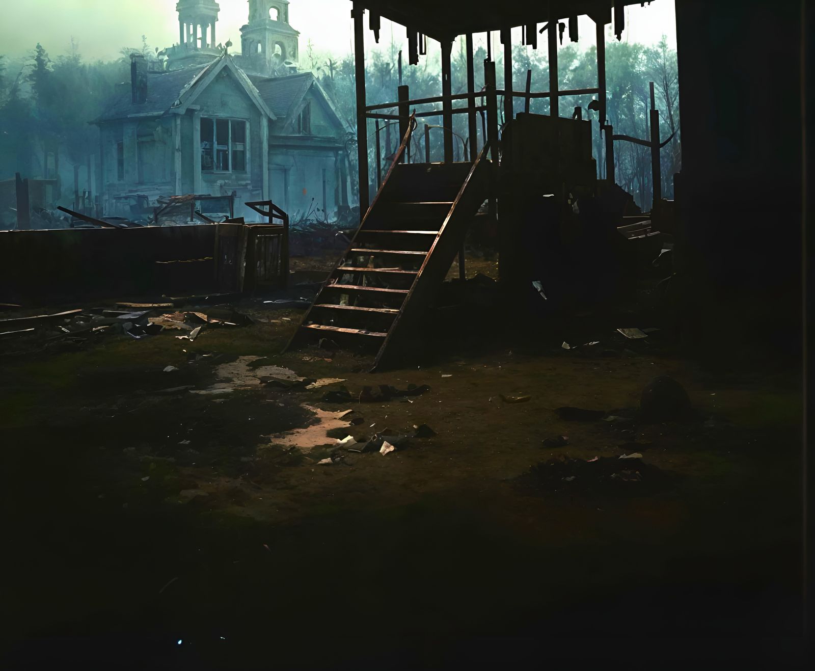 Abandoned Playground Overrun by Nature and Decay