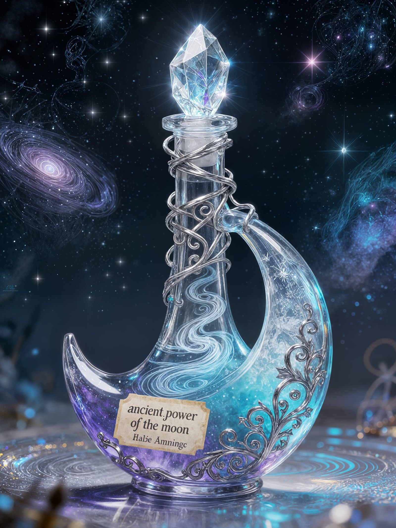 Holographic Astral Potion Bottle with Moon Power Label