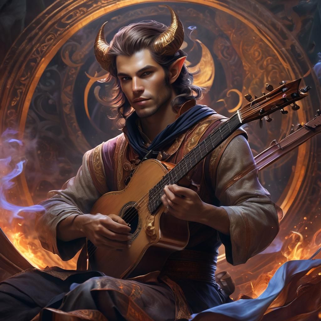 Tiefling Bard Portrait with Magic Auras in Fantasy Art