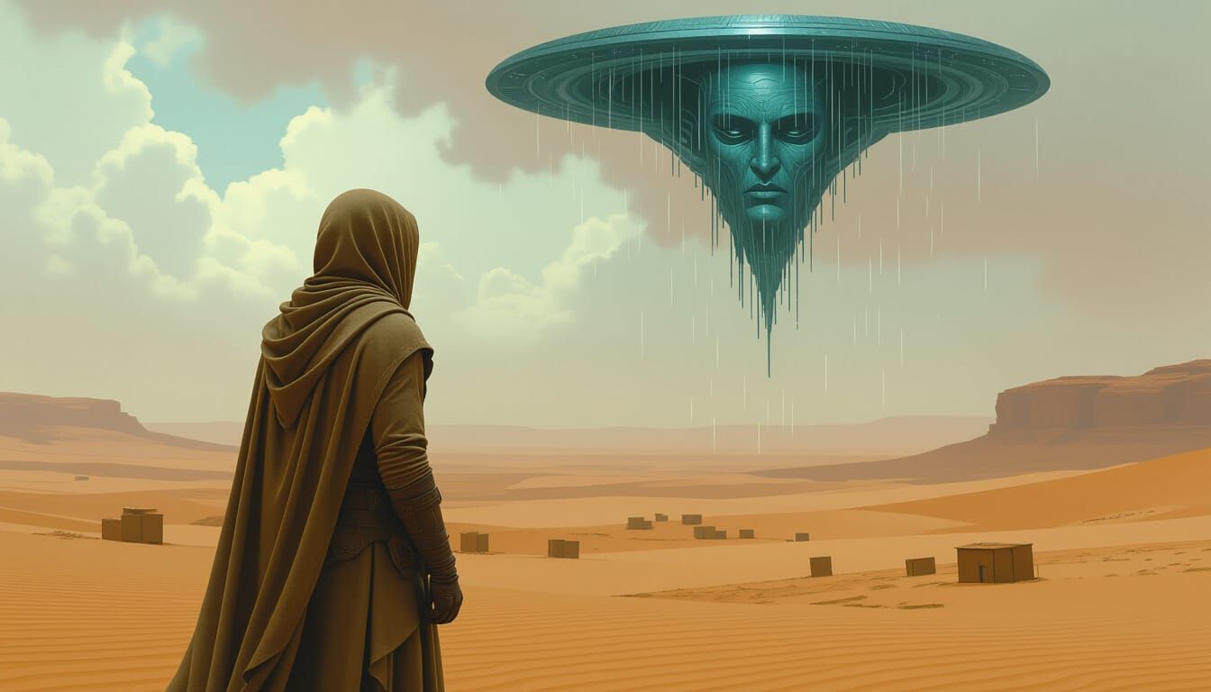 Surreal Desert Rain Dreamscape in Dark Surrealist Style