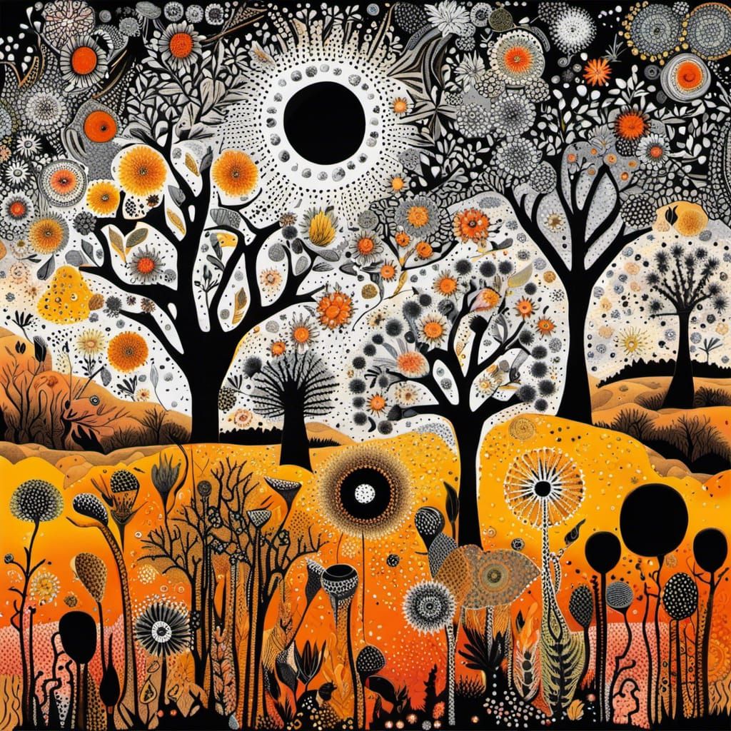 Abstract Outback Landscape in Mixed Media Style