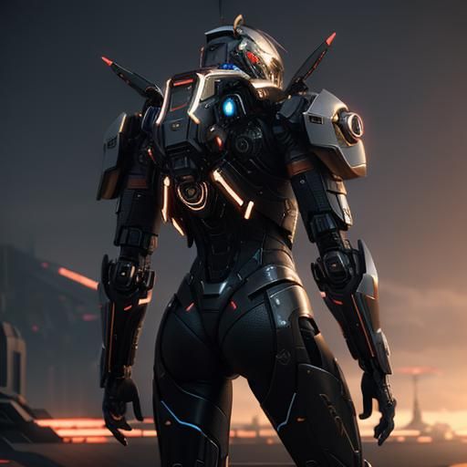 Detailed Mech Ground Shot in Sci-Fi Style