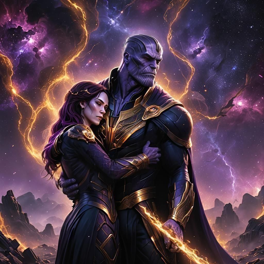 Thanos and Death's Final Embrace in Gothic Art