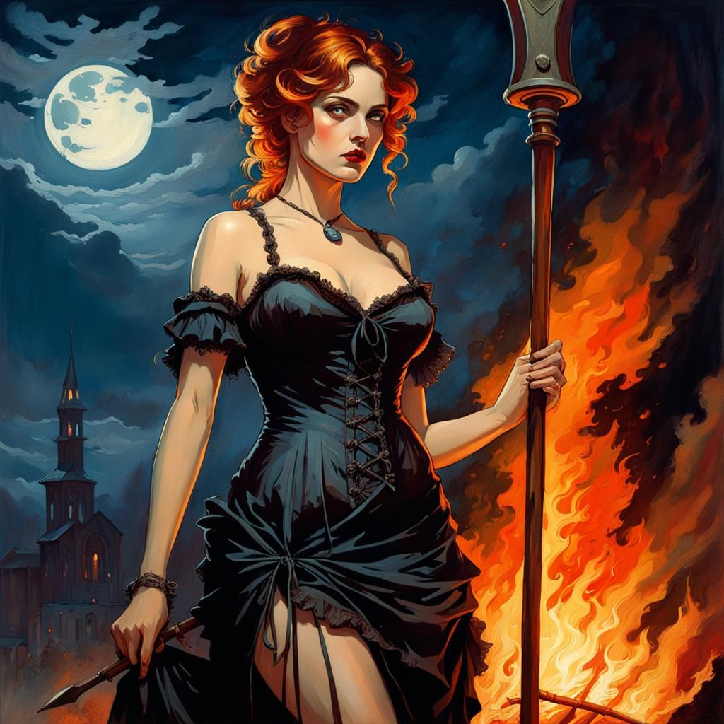 Gothic Woman at Stake in Dark Fantasy Art