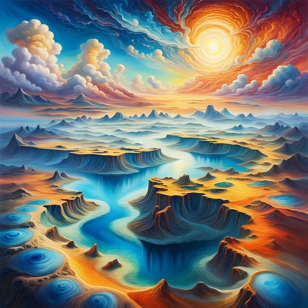 Surreal Venusian Landscape with Iridescent Clouds