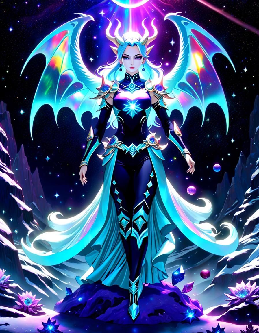 Rainbow Dragon Girl with Metal Skeleton in Anime Style