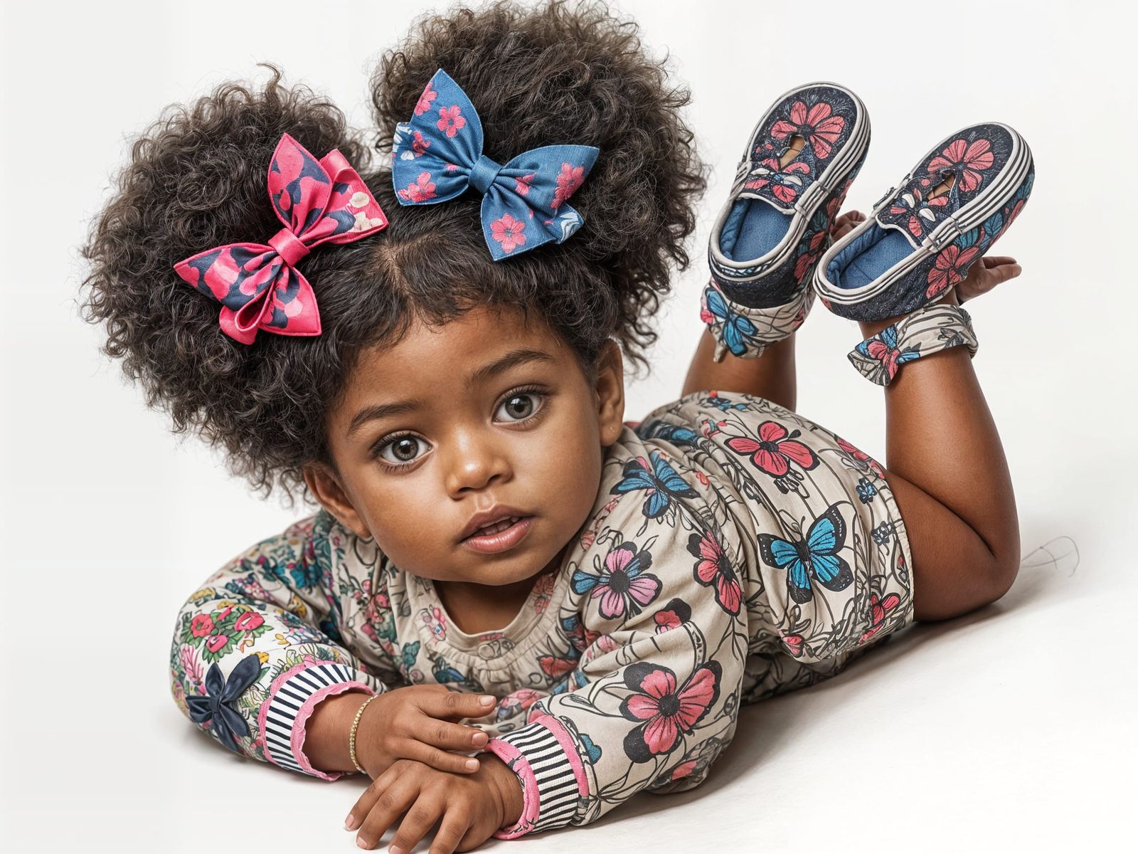 Adorable Toddler Girl with Bows and Cute Shoes