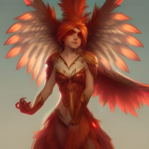 Anthropomorphic Phoenix Portrait in Detailed Digital Art