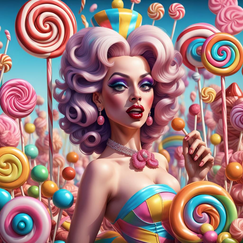 Drag Queen in Whimsical Candy Art Style