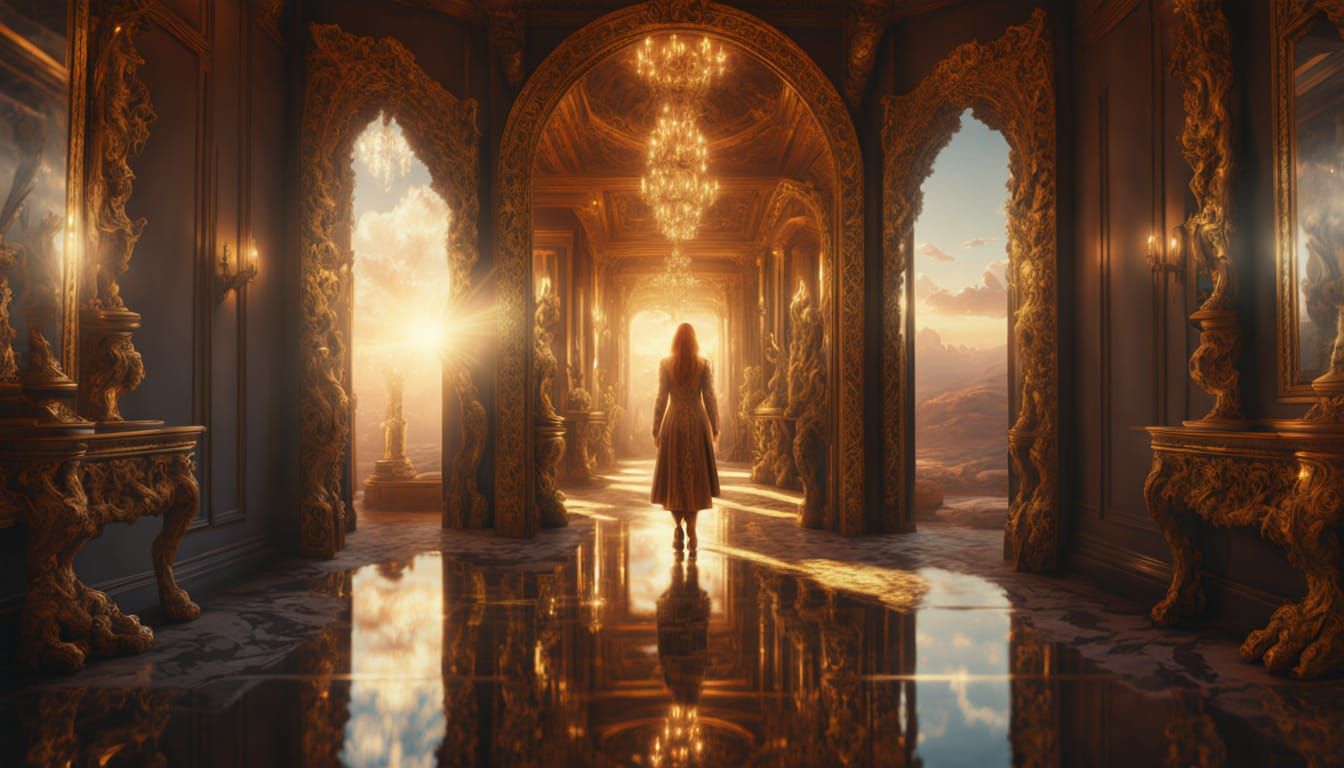 Figure Stepping Through Mirror in Digital Painting