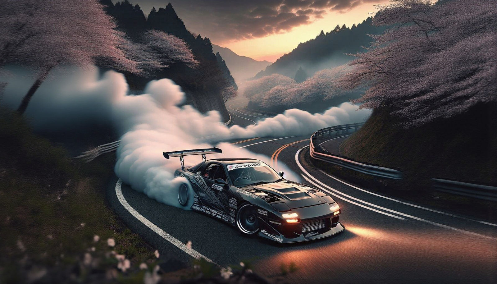 RX7 Drift Car on Japanese Mountain Pass