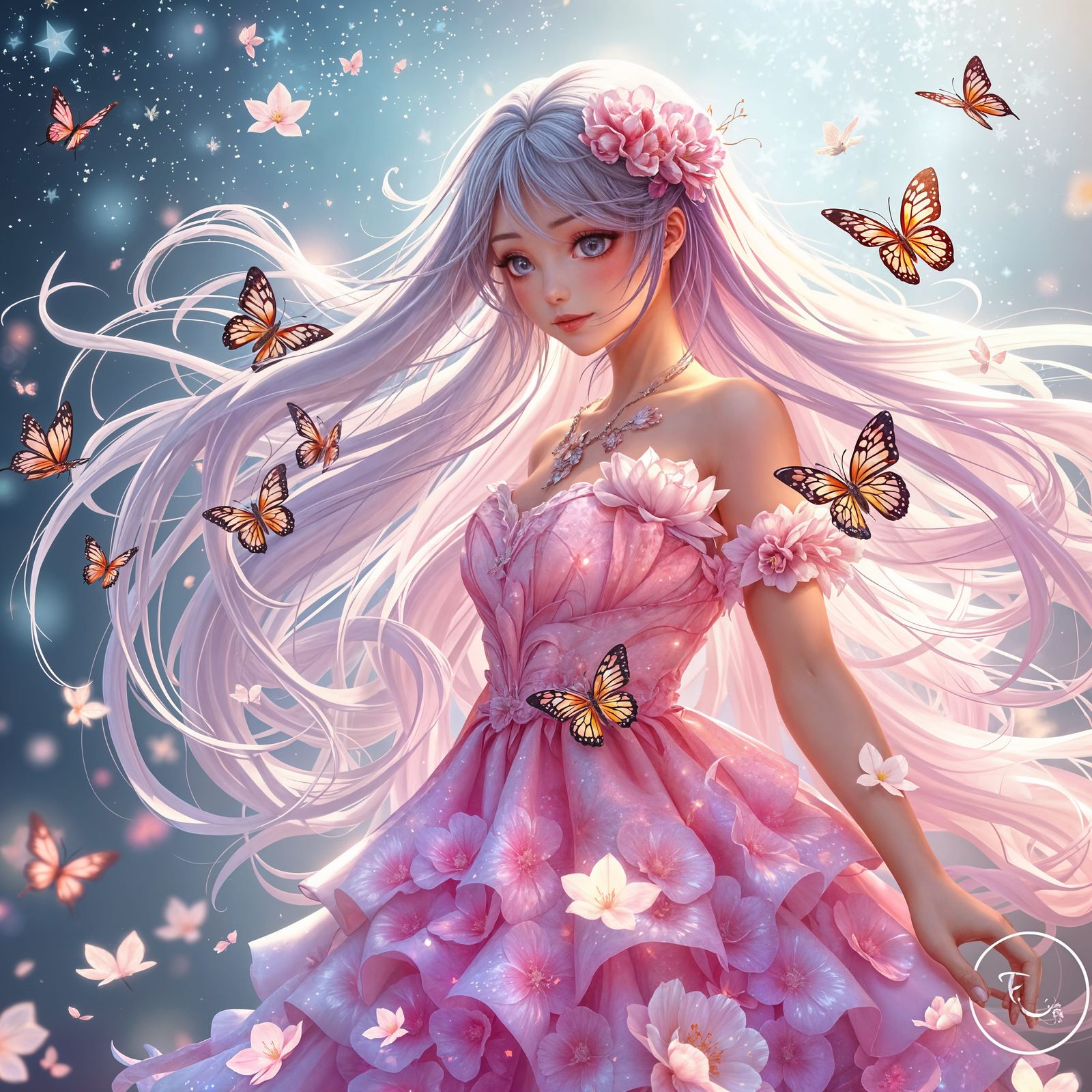 Ethereal Goddess Among Galaxy Dust Butterflies