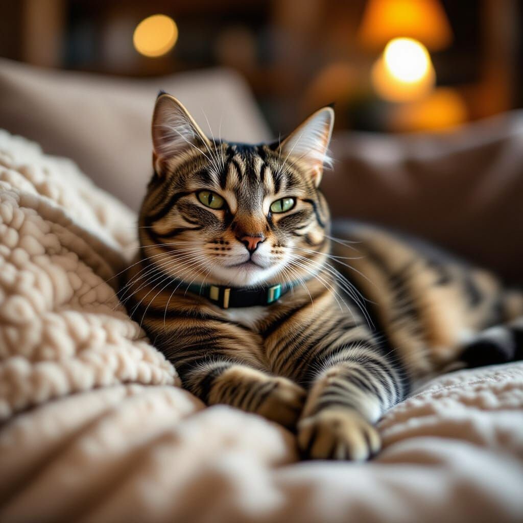 Relaxed Cat Lounging with Bokeh Effect