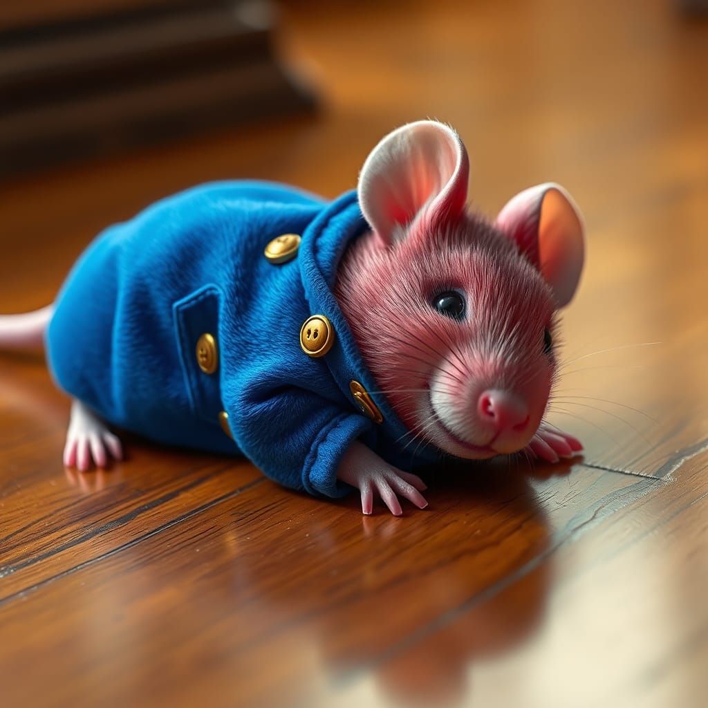 Mouse in Blue Jacket Laughing, Fantasy Concept Art