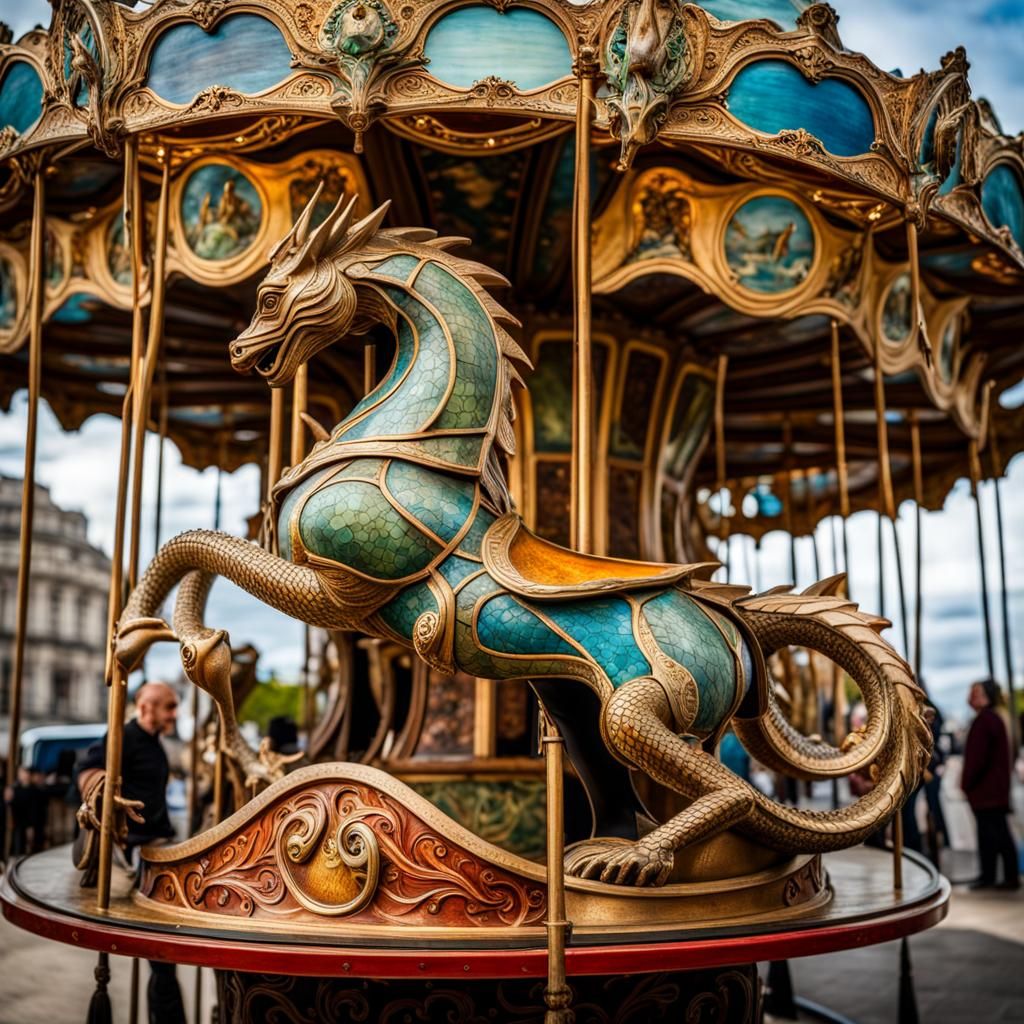Intricate Carousel Dragon in Art Nouveau Style