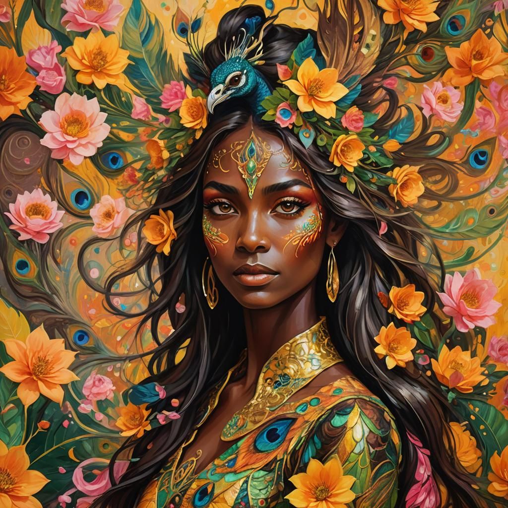 Dragon Peacock Woman in Abstract Expressionist Portrait