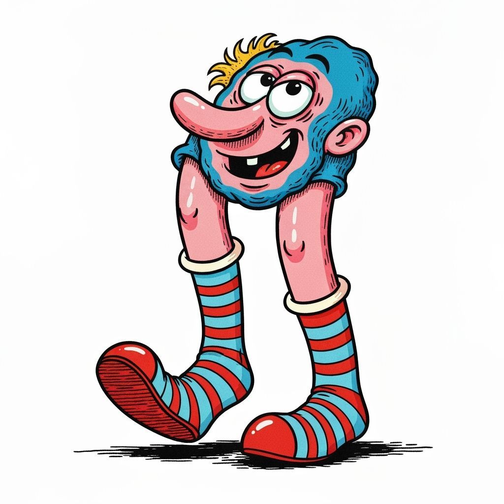 Whimsical Cartoon Character with Striped Socks