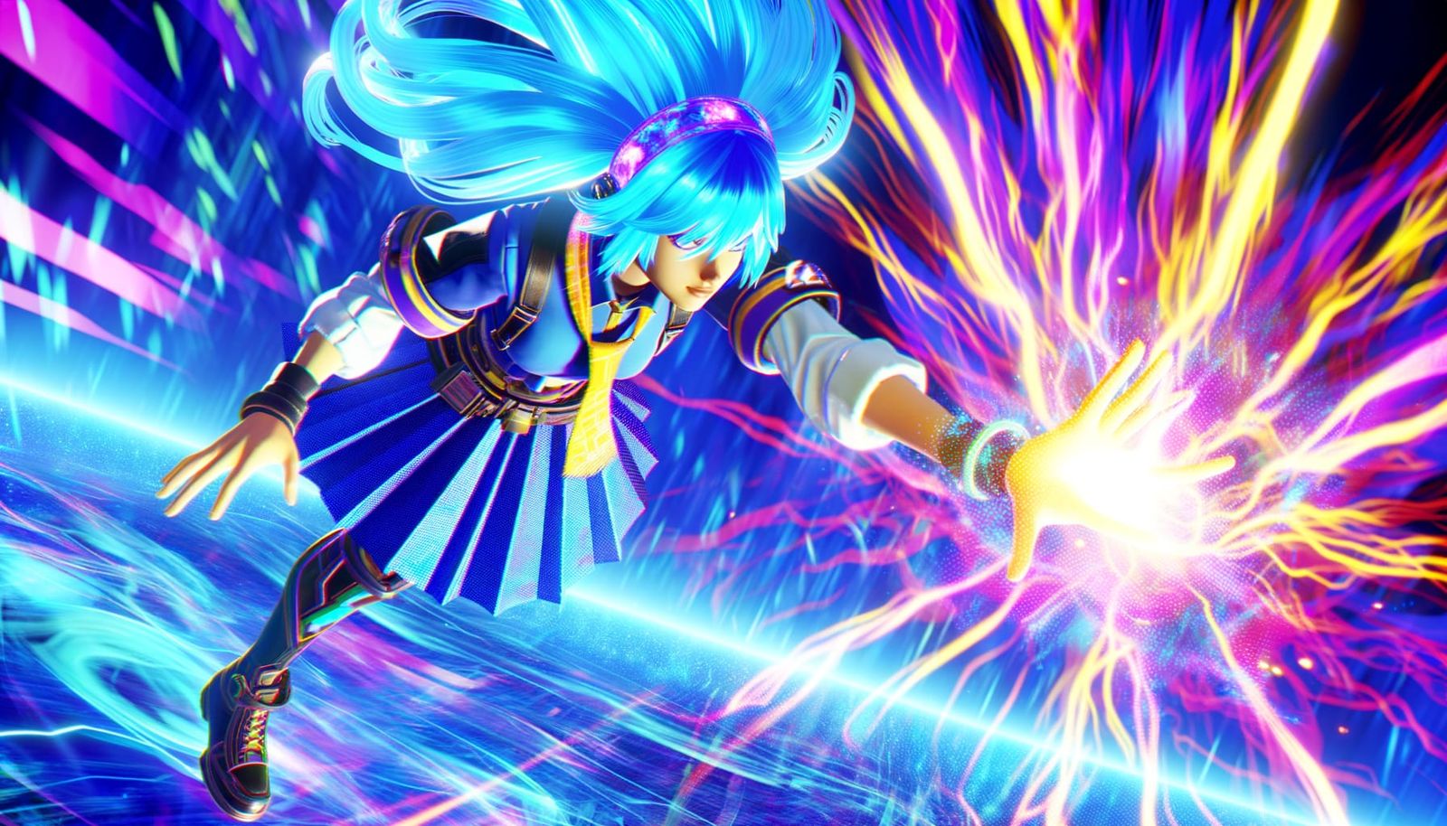 Anime Girl Powers Up Electric Blue Energy Beam