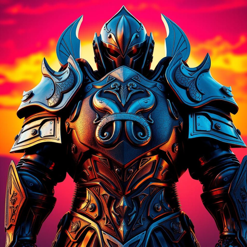 Cyberpunk Warrior in Sunset Armor