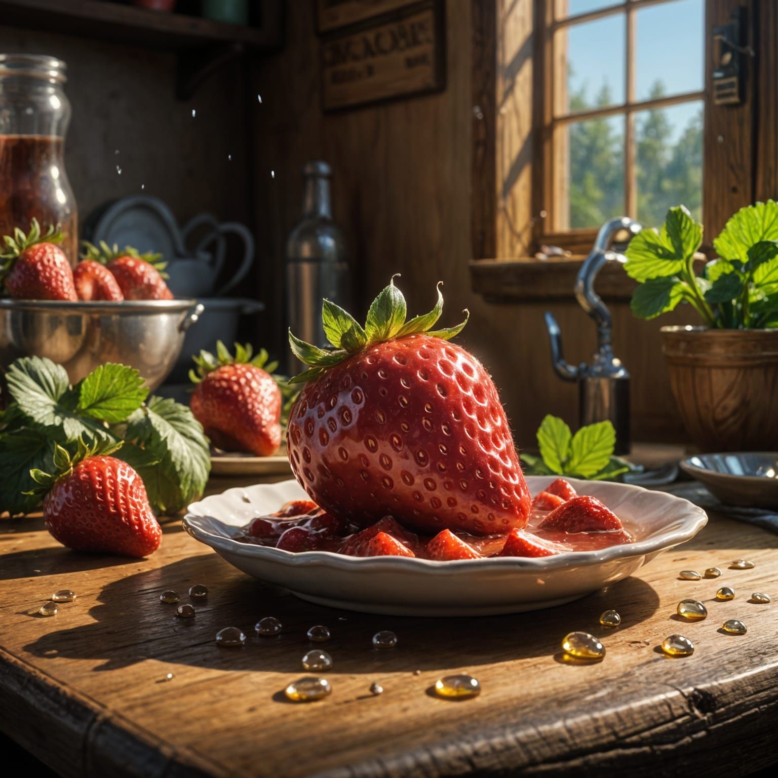 Giant Strawberry Levitation: A Hyperrealistic Digital Painti...