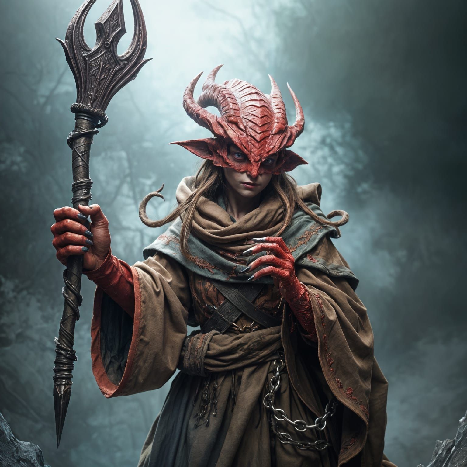 Fantastical Wizardess in Red Scales