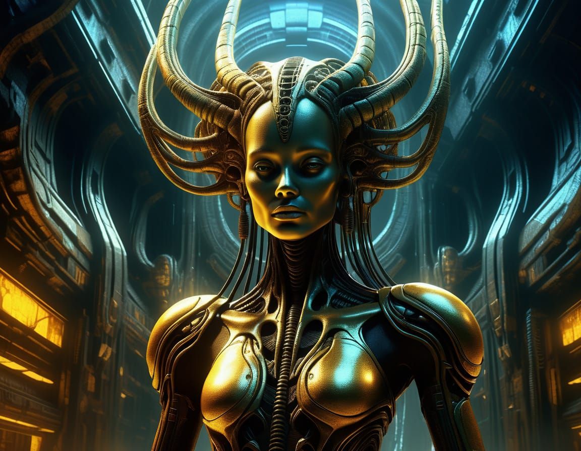 Goddess of Dystopian Luxury in Cyberpunk Style