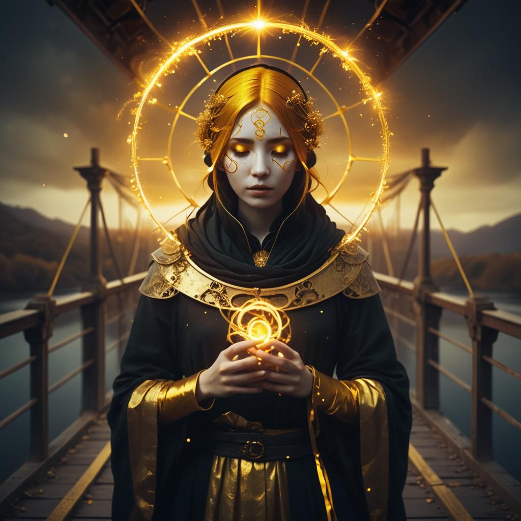 Solarpunk Bridge Ablaze with Golden Light