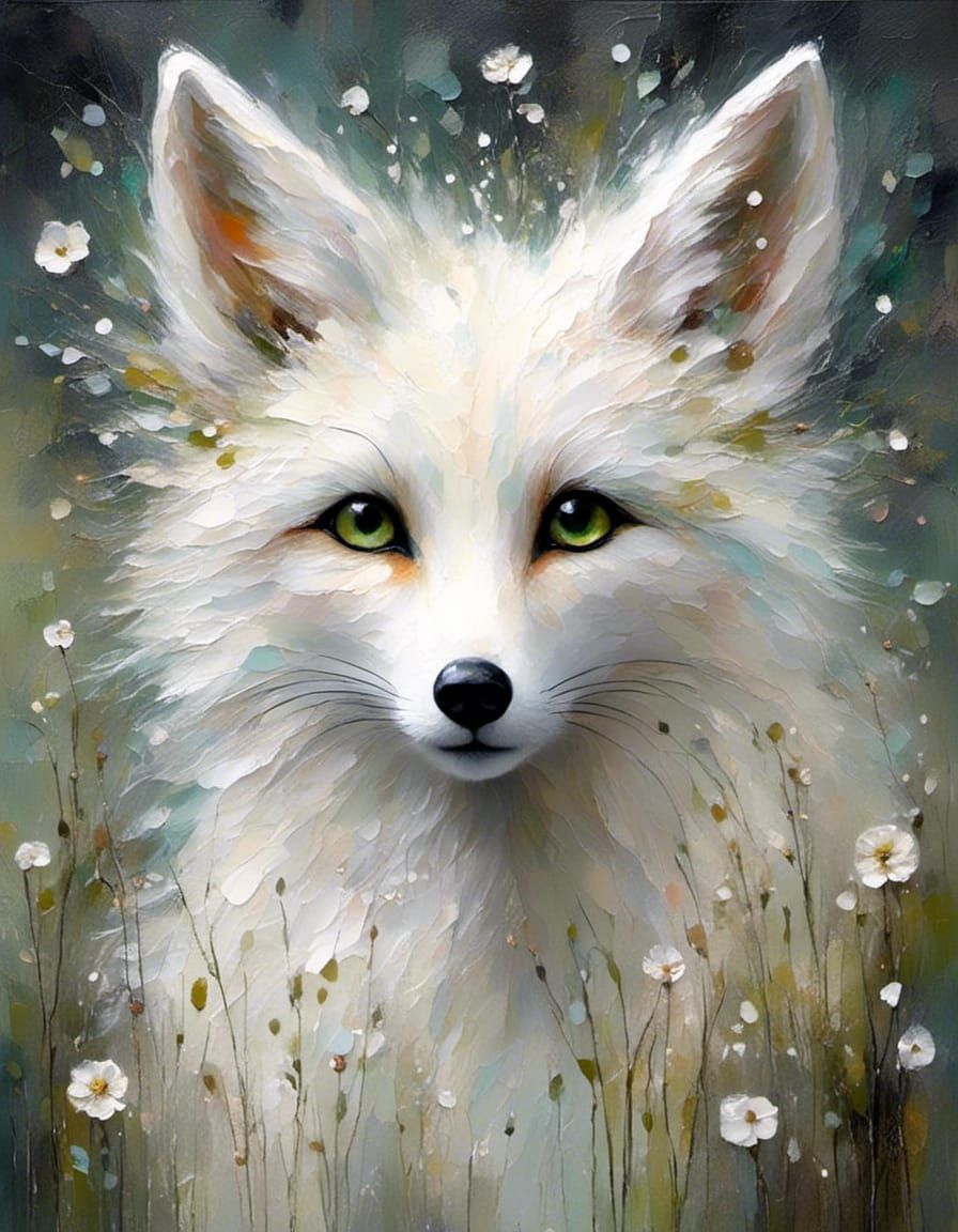 Whimsical Fox Portrait in Oil Paint Splatter Style