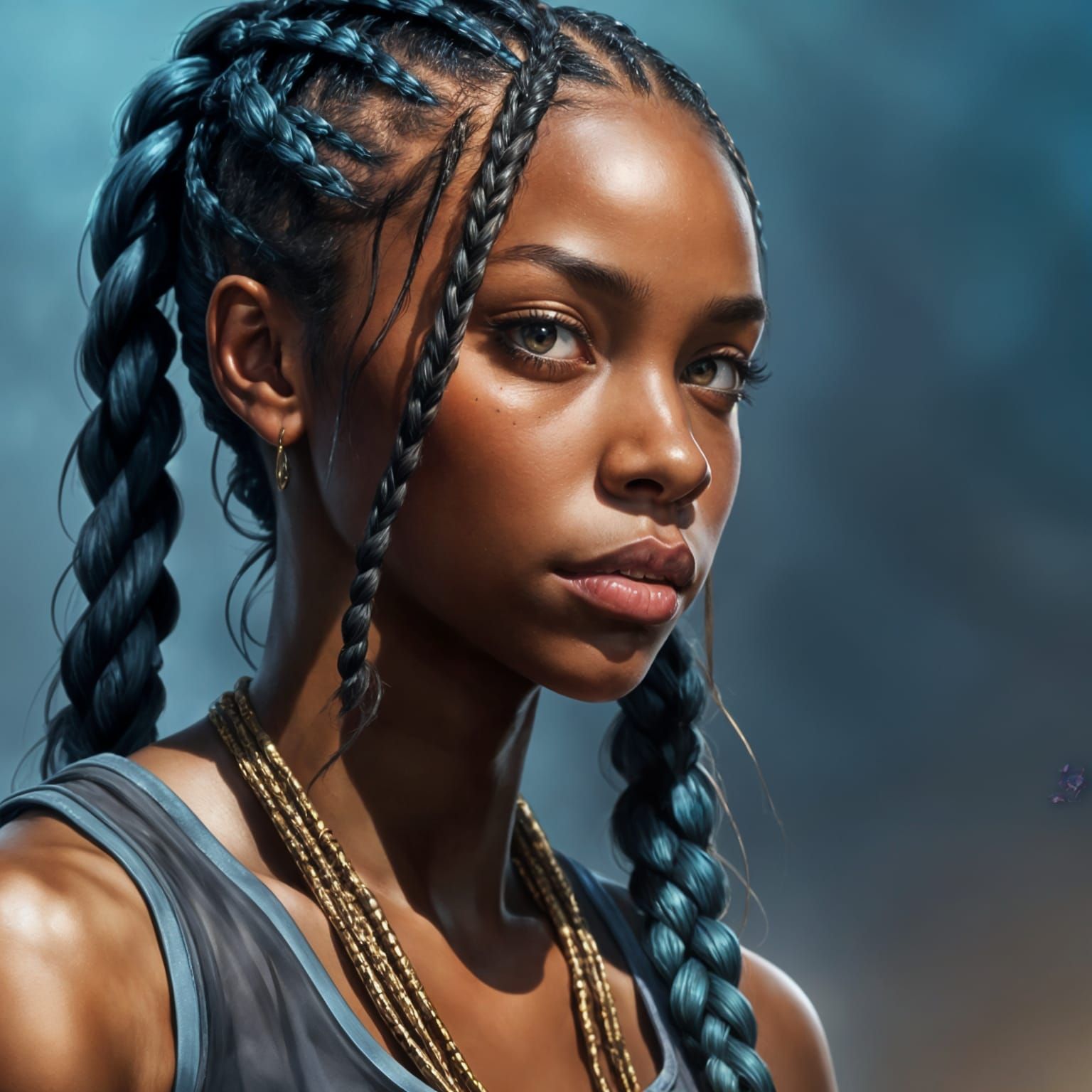Determined Black Woman Portrait in Hyperdetailed Style