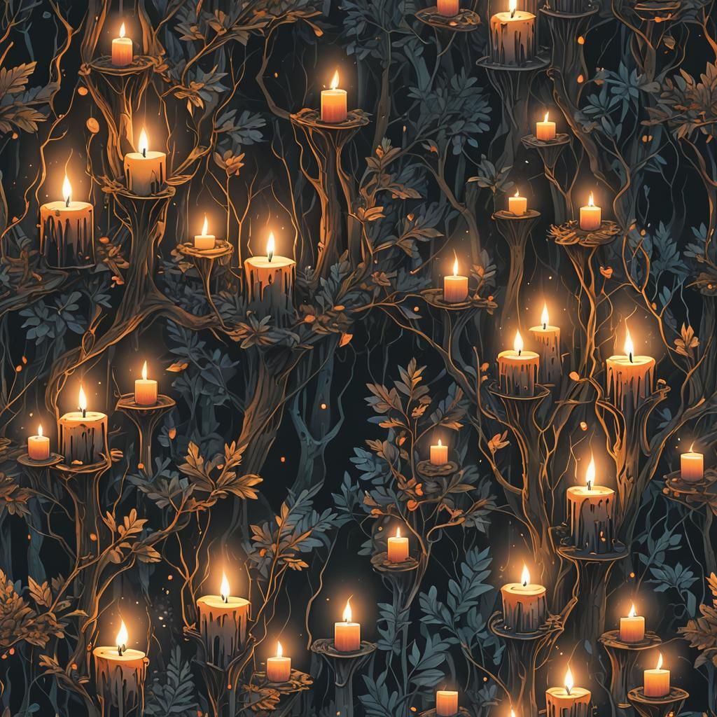 Mysterious Candlelit Forest in Abstract Style