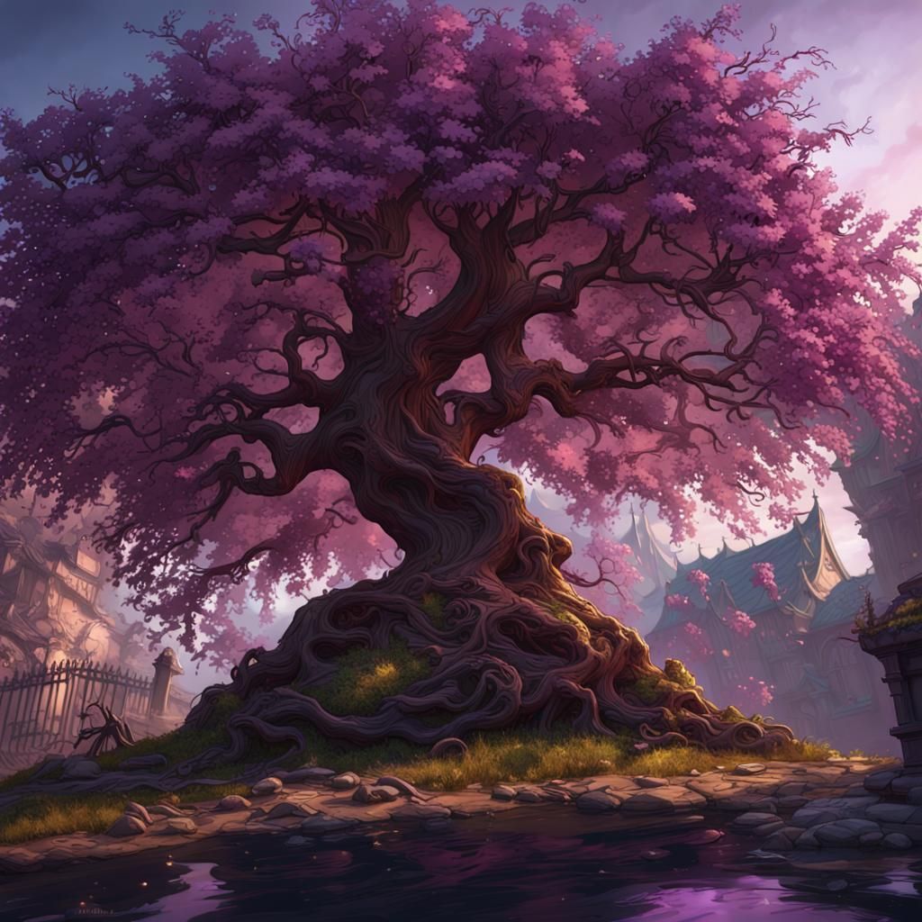 Detailed Cherry Tree Fantasy Art in 8K