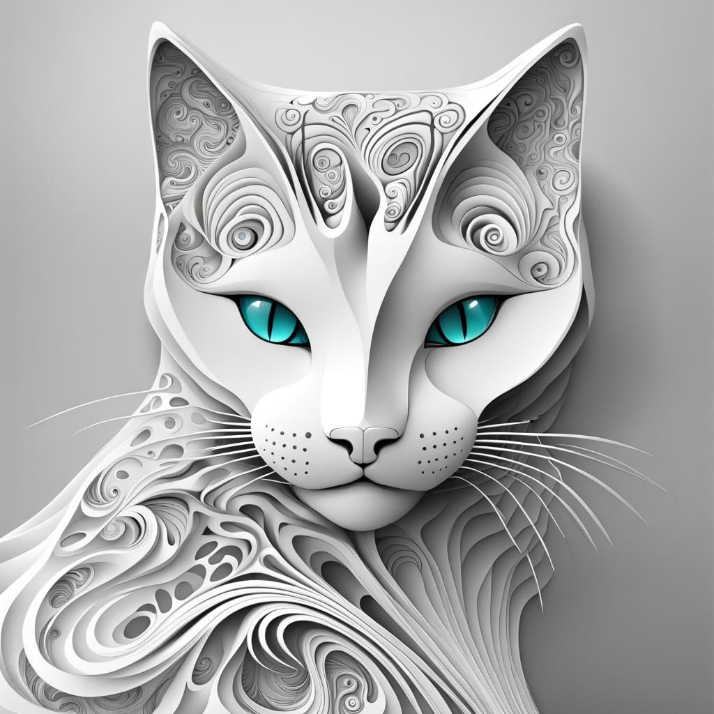 Abstract Fractal White Cat in 3D Shading