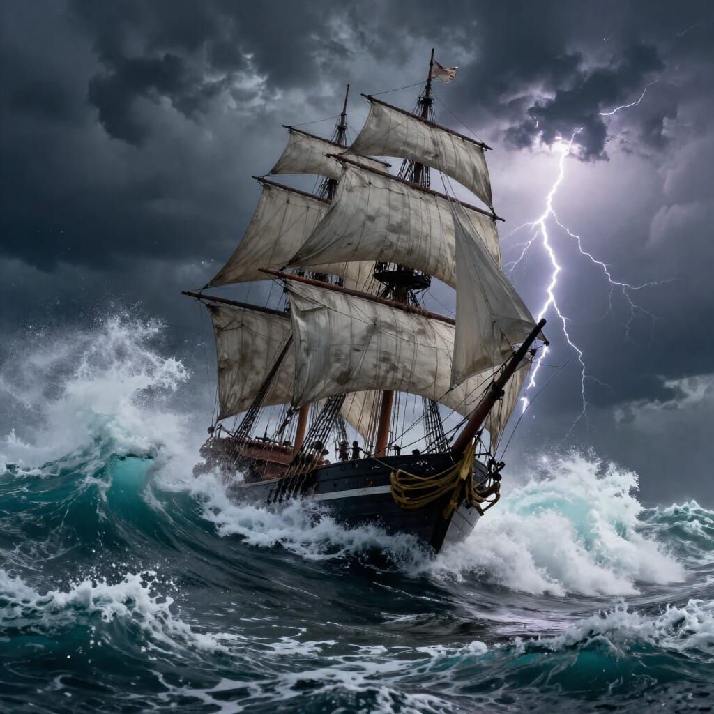 Tall Ship Battles Monstrous Wave in Epic Storm