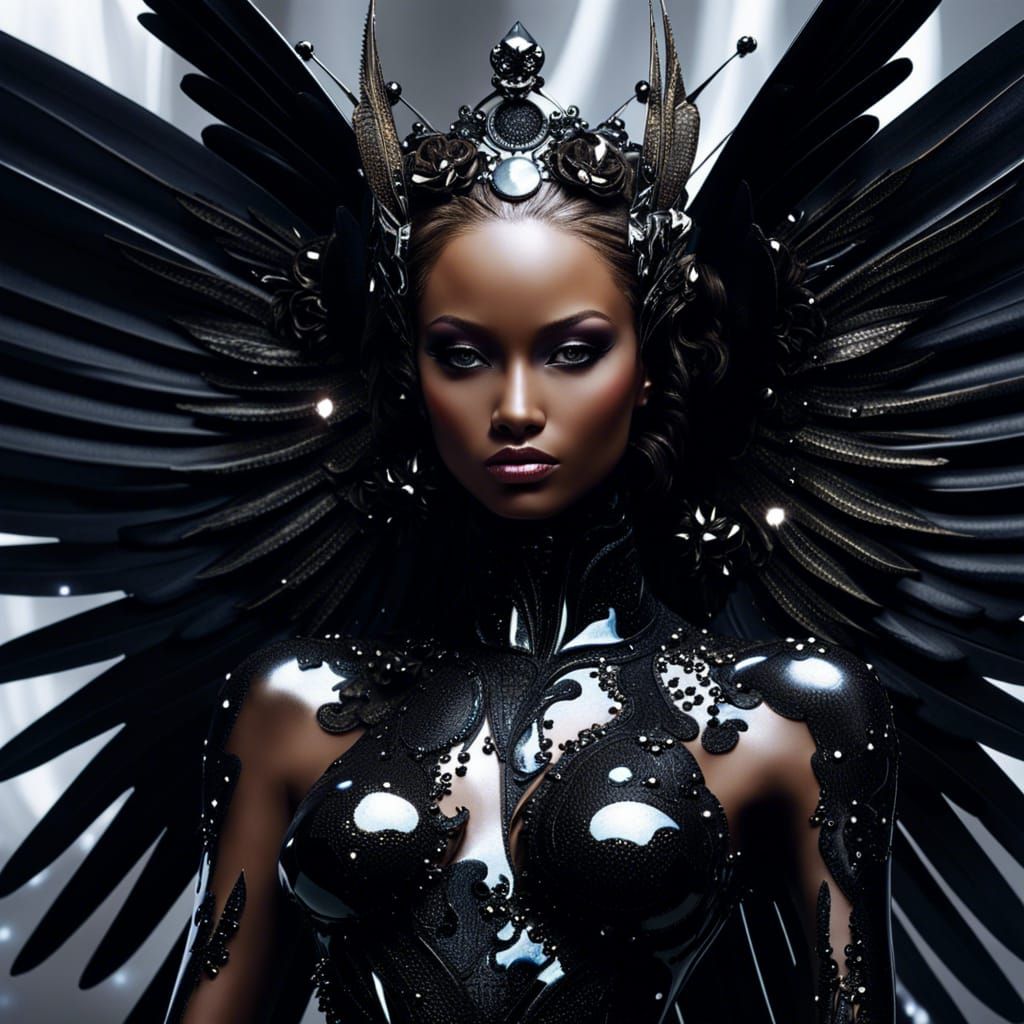 Gothic Angel Portrait with Porcelain Face and Wings