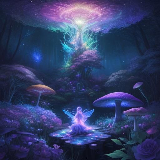 Glowing Fairy in Astral Garden: Mystical Realism