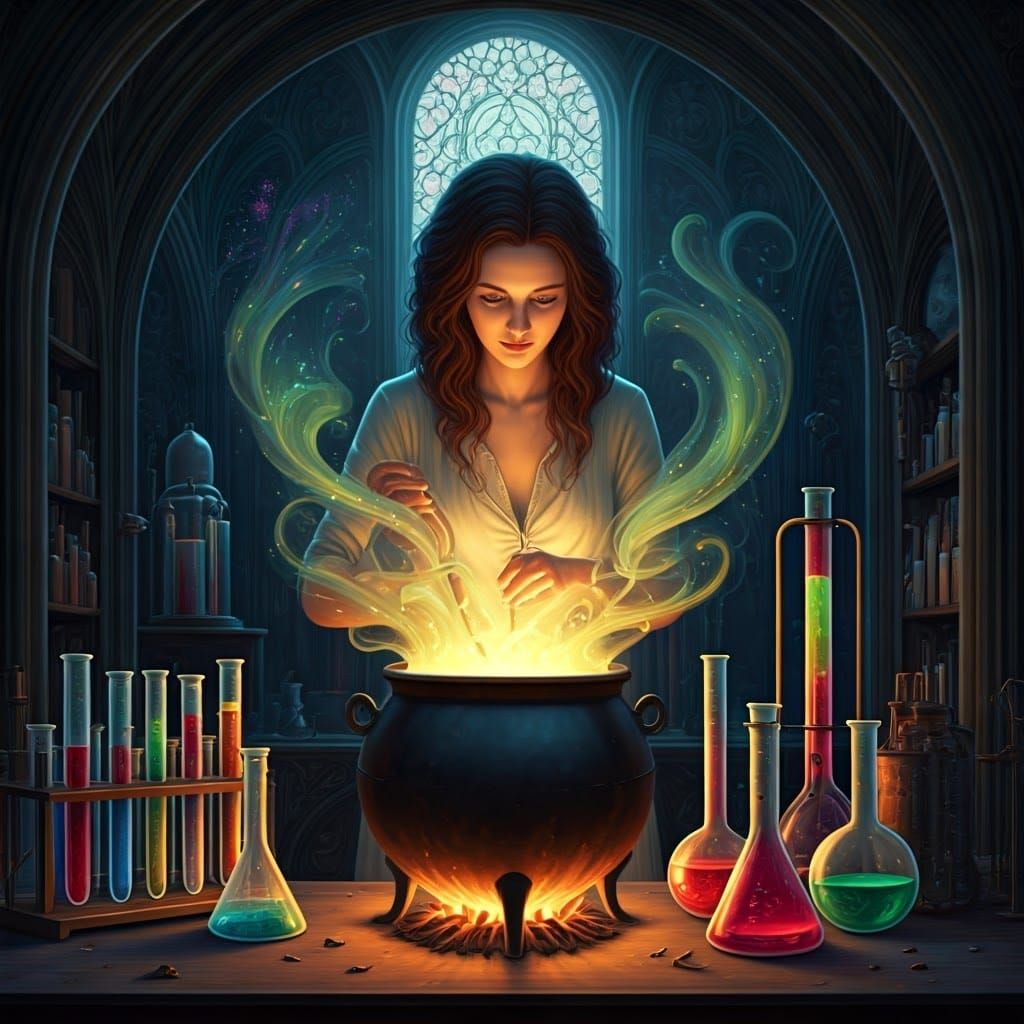 Emotion Alchemist in Surreal Mystical Laboratory