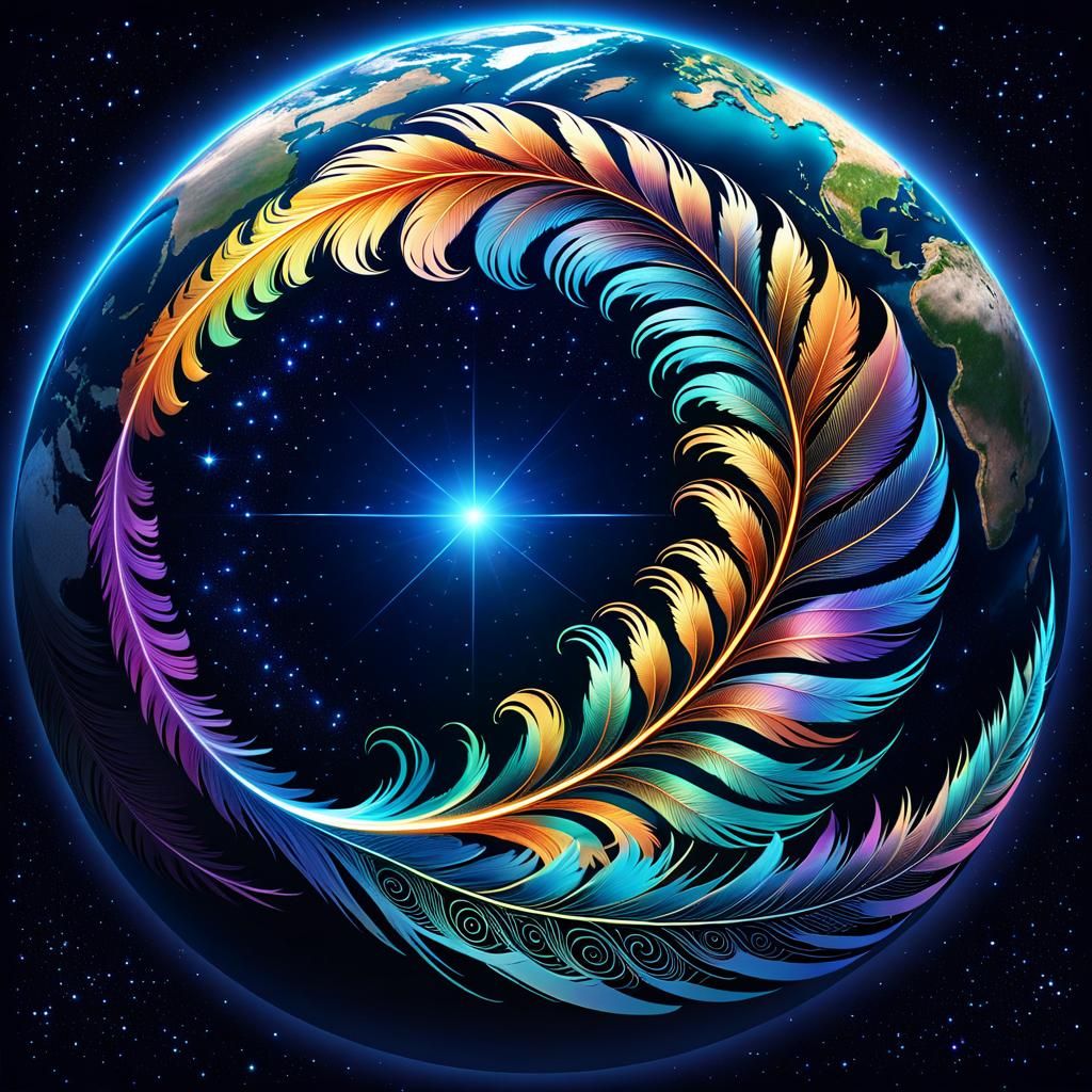 Bioluminescent Zodiac Feather Chart in Space