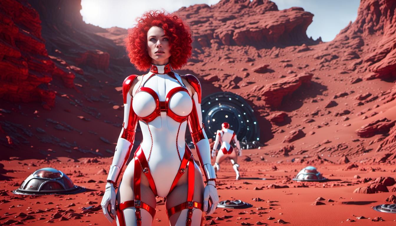 Red-Haired Woman on Mars in Sci-Fi Style