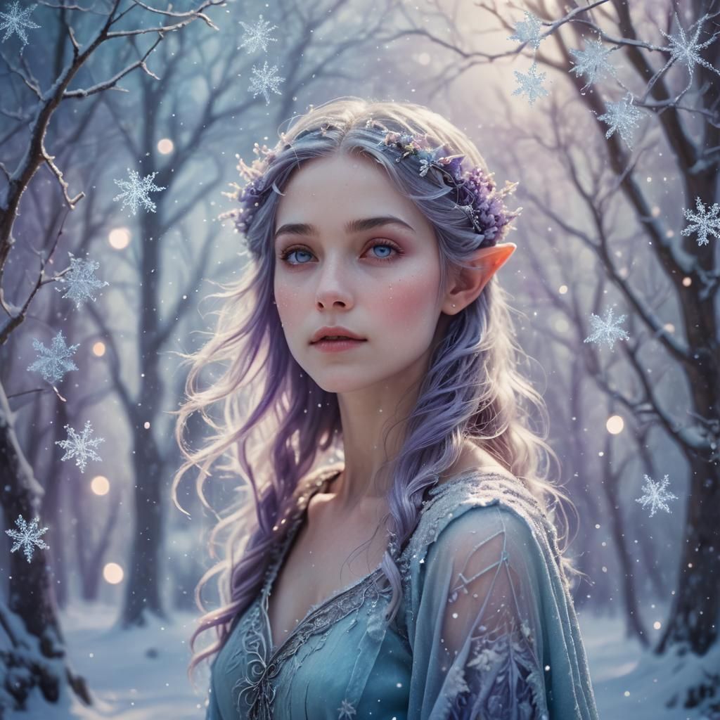 Ethereal Lady Elf in Whimsical Winter Wonderland